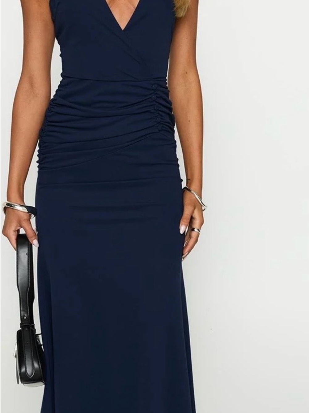 Princess Polly Navy Halter Ruched Maxi Dress Size 2